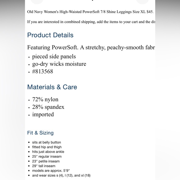 Old Navy Active 2X Red Light Compression Shine Workout Leggings - Picture 9 of 10